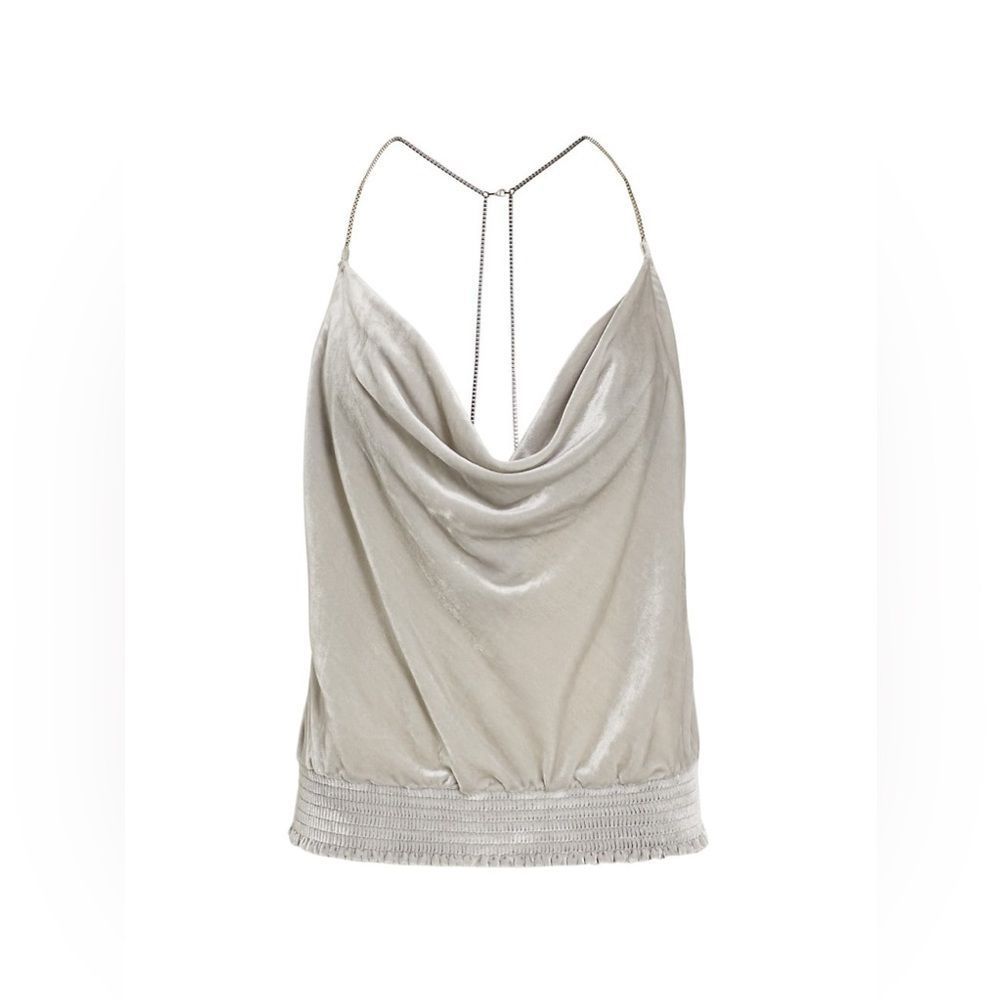 Ramy Brook Silver-Beige Velvet Cowl Neck Camisole